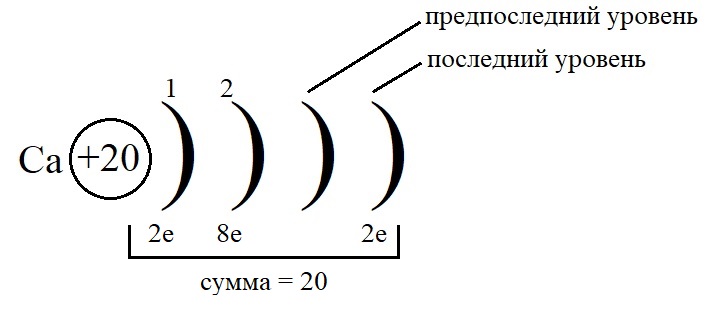 Распределение электронов на электронных оболочках кальция