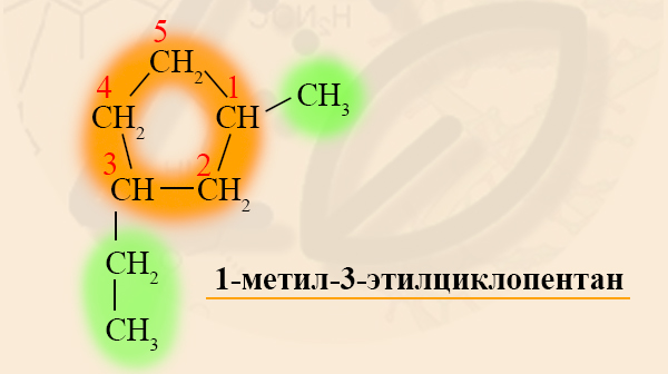 Названия циклоалканов с двумя разными радикалами